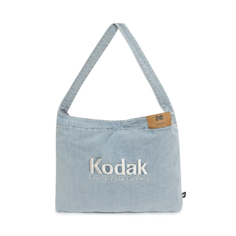 Large Denim Leather Patch Hobo Bag - Blue