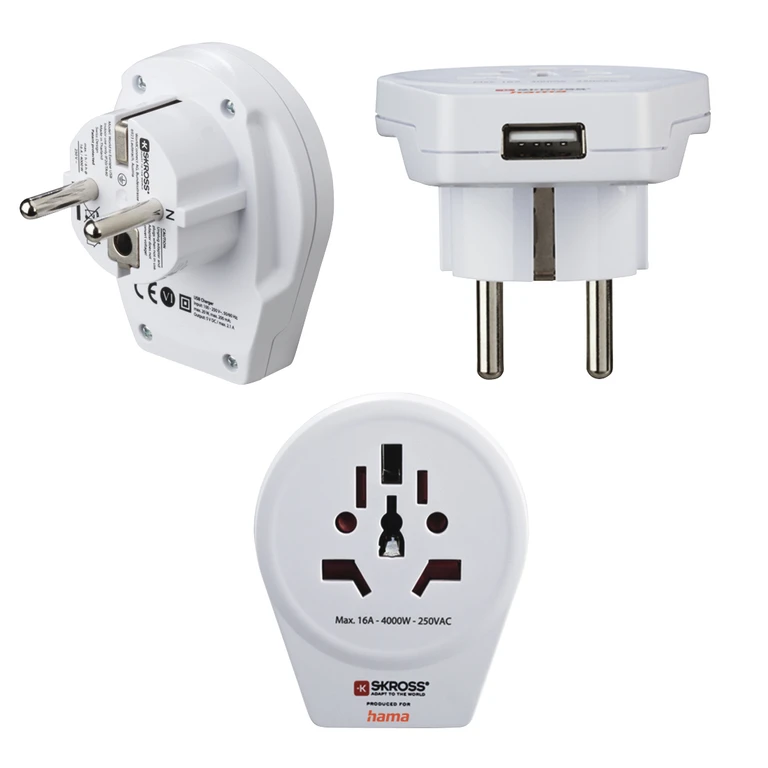 World to Europe USB power plug adapter Universal White
