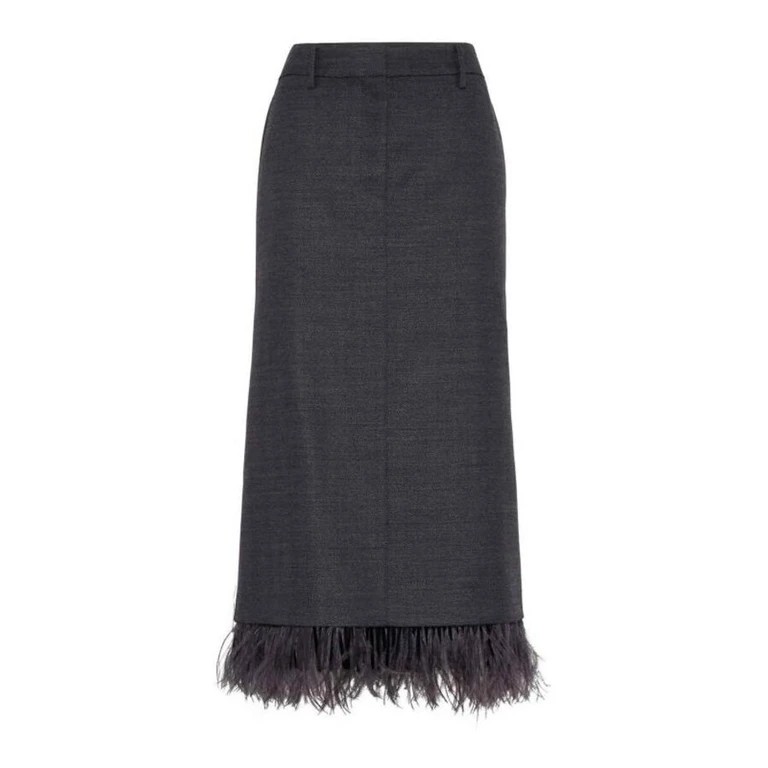 Women's Anthracite Wool Skirt With Feather Trim