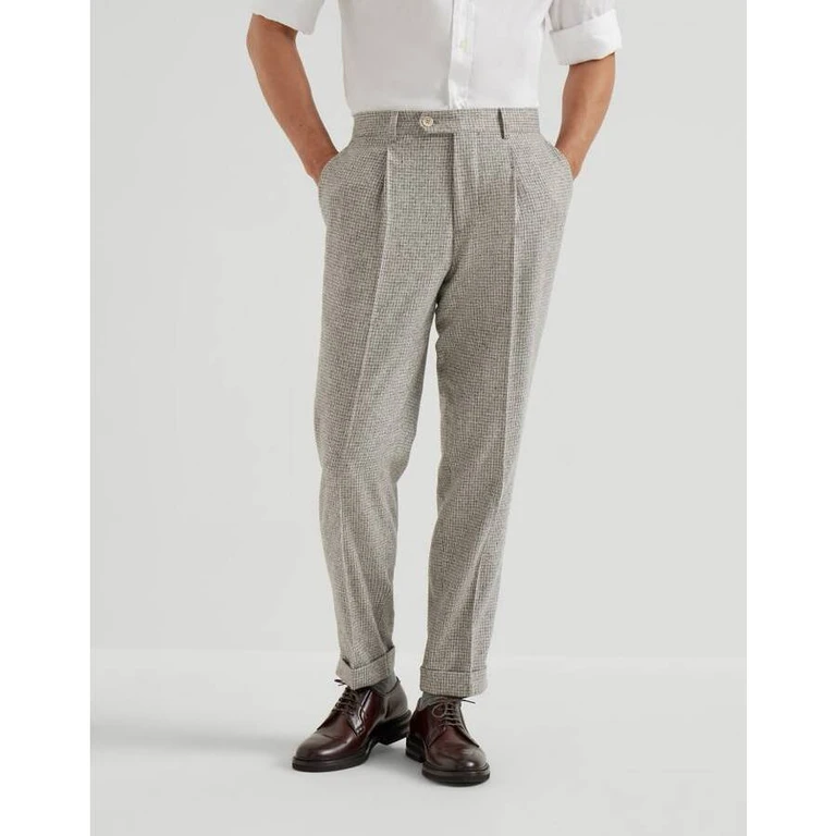 Men's Cold Brown Wool Silk Blend Pleated Trousers