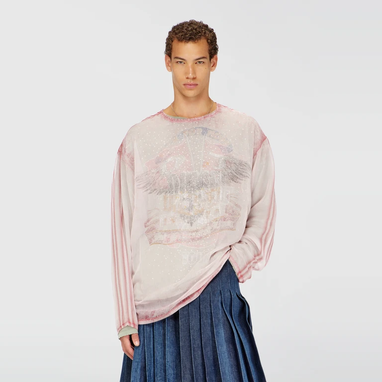Sheer chiffon top with concert graphics - T-Shirts - Man - Pink