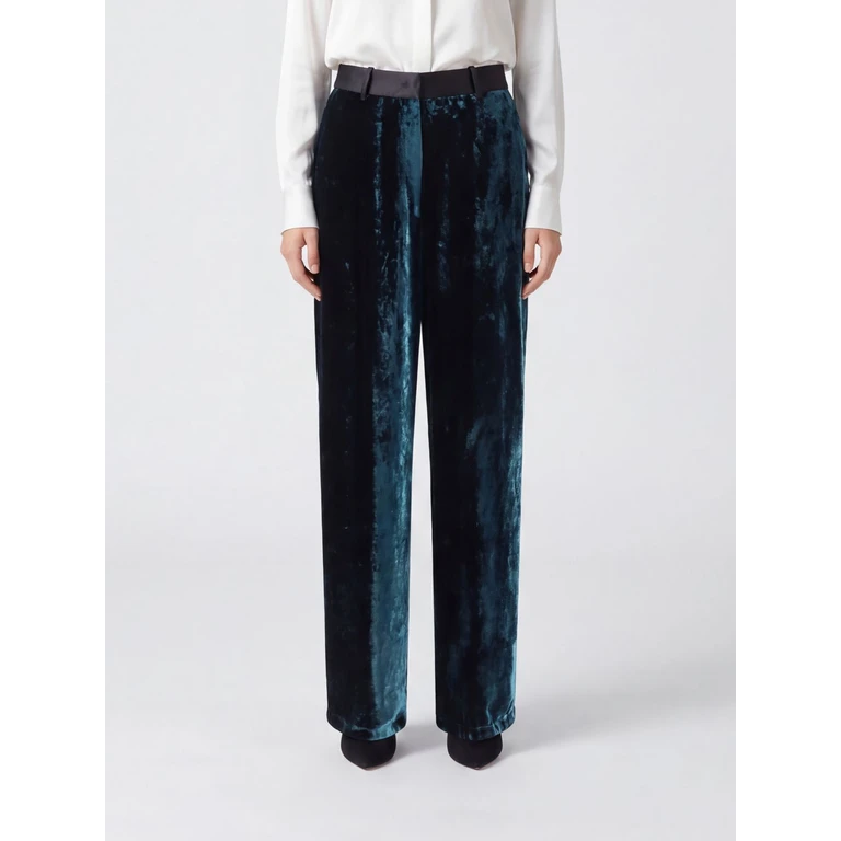 High-Waisted Straight Leg Black Velvet Trousers (15345MYPANTSF50M)