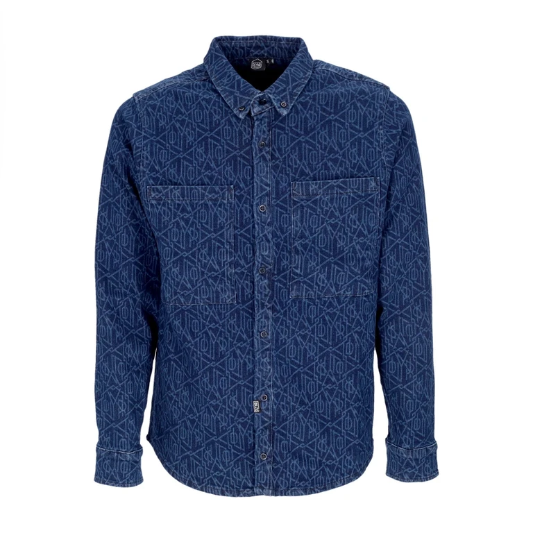 Men's Long Sleeve Shirt Monogram Laser Shirt Raw Blue Indigo