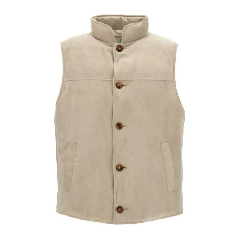 Men's English White Leather Button Front Vest Jacket