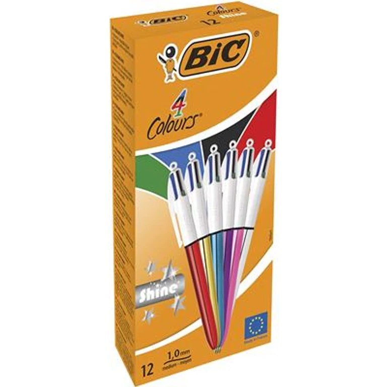 4 Colours Shine Black, Blue, Green, Red Clip-on retractable ballpoint pen Medium 12 pc(s)
