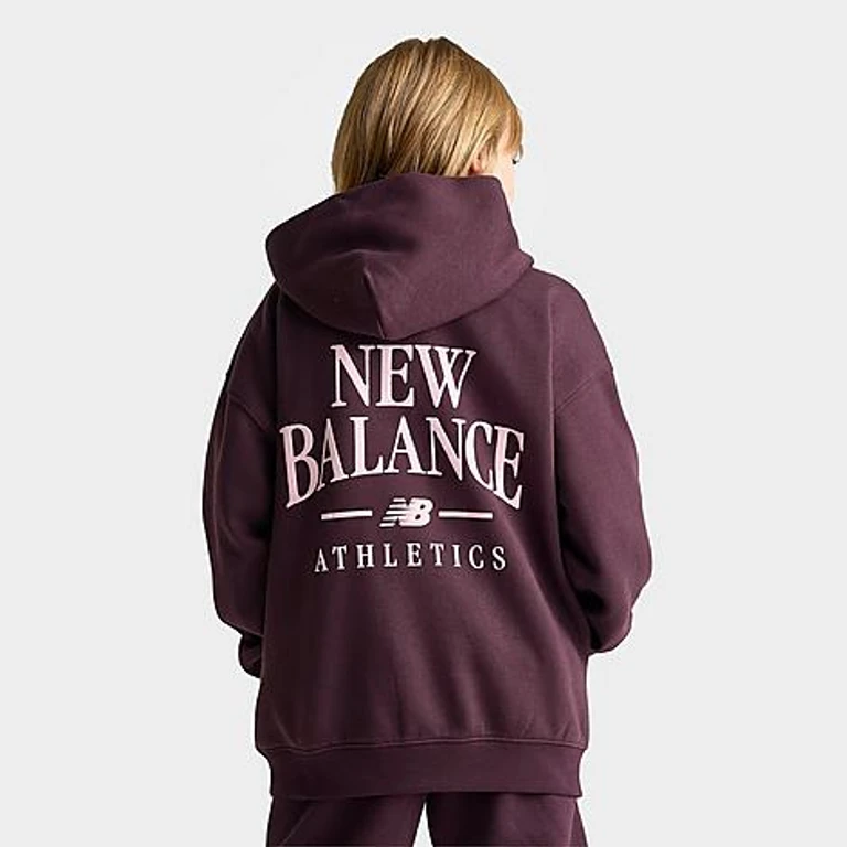 Girls' Big Kids Arch Logo Fleece Oversized Pullover Hoodie in Cherry Leather Size: XS