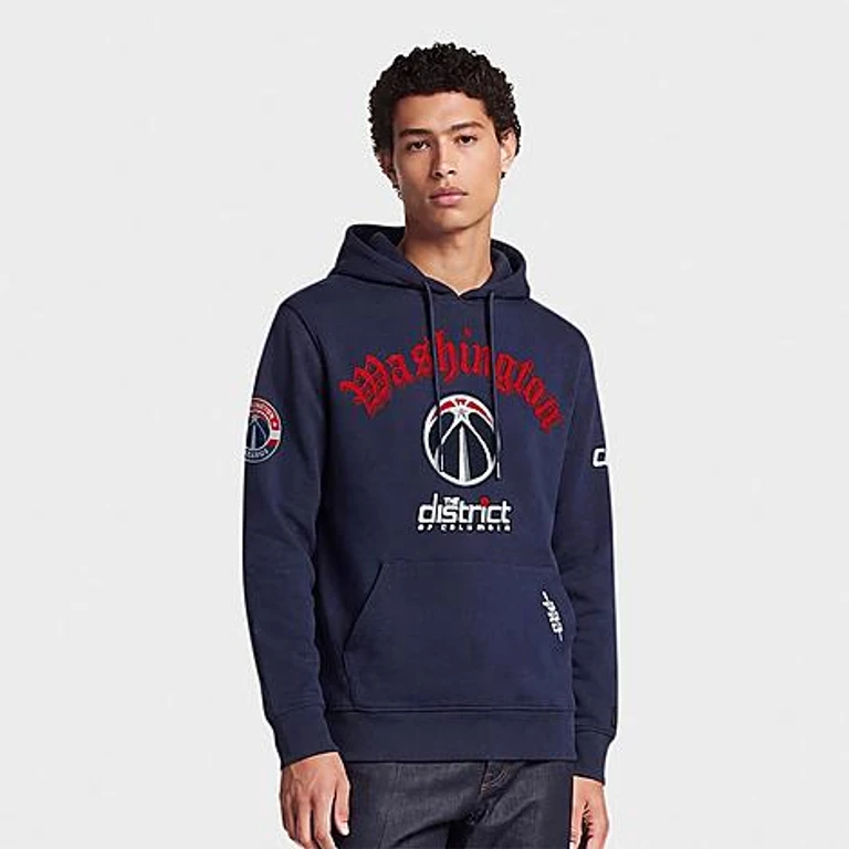 Men's Washington Wizards NBA Old English Fleece Pullover Hoodie in Midnight Navy Size: Small