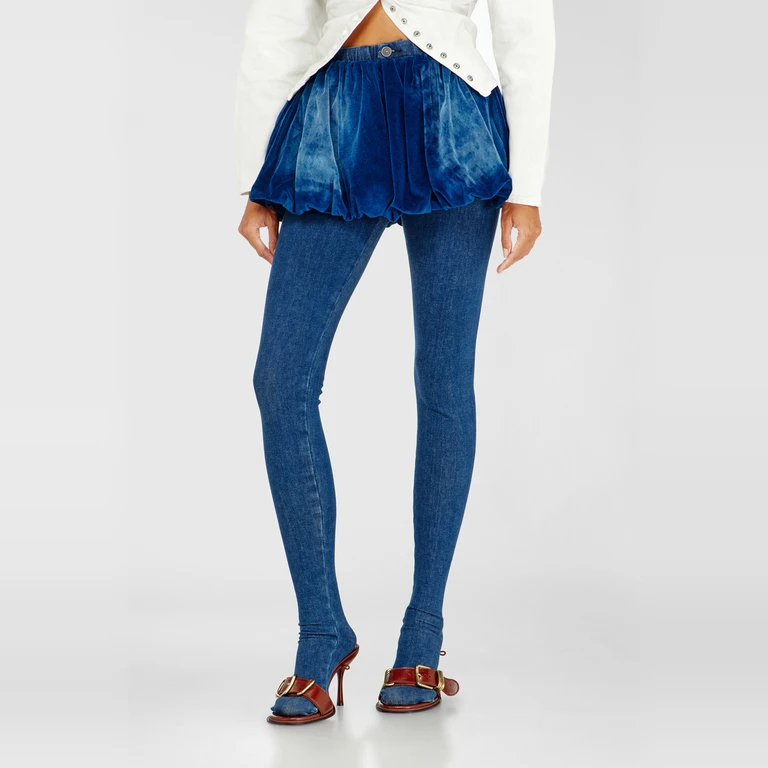 Short bubble skirt in velvet denim - Skirts - Woman - Blue