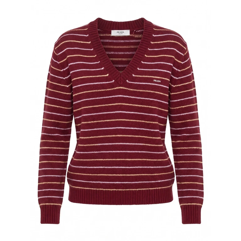 Striped Cashmere V-Neck