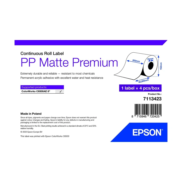 Epson PP Matte Label Premium, Continuous Roll, 210mm x 55m