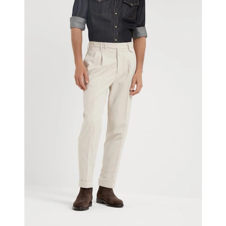 Men's Flax Seeds Cotton Wool Blend Pleated Trousers