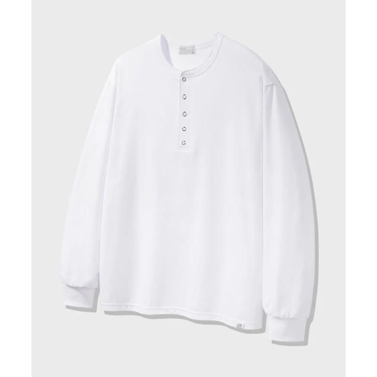 5-button snap henley long-sleeve t-shirt BK4886_White