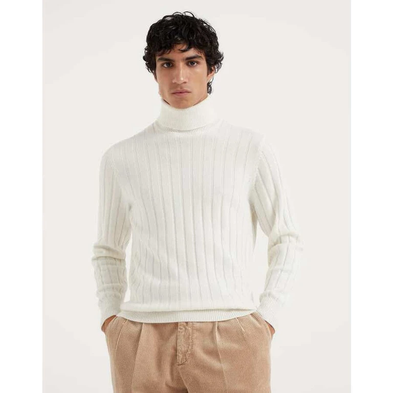 Men's Panama Wool Ribbed Turtleneck Sweater