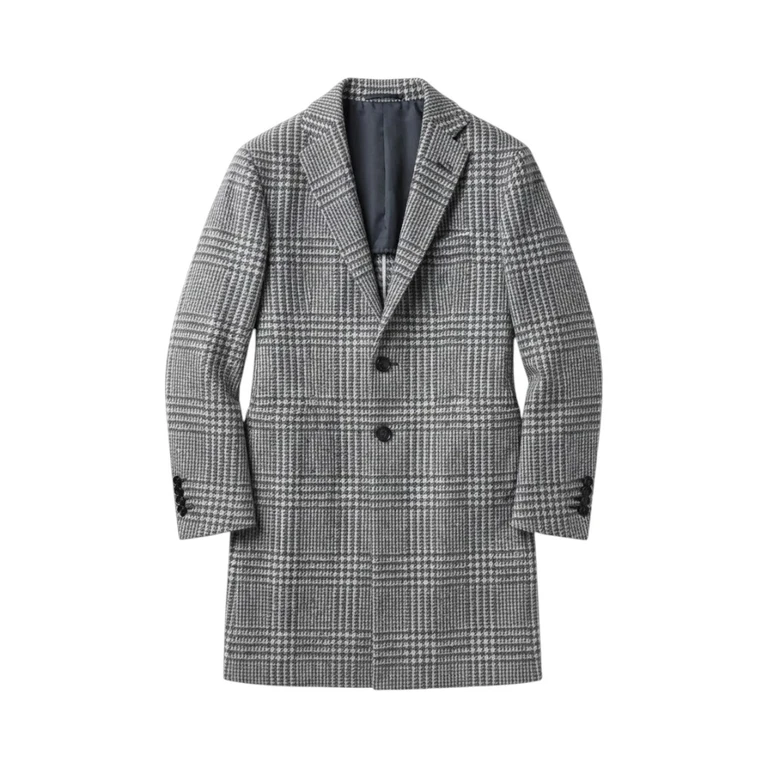 Giacca Cappotto Grigio e Bianco in Tessuto a Quadri