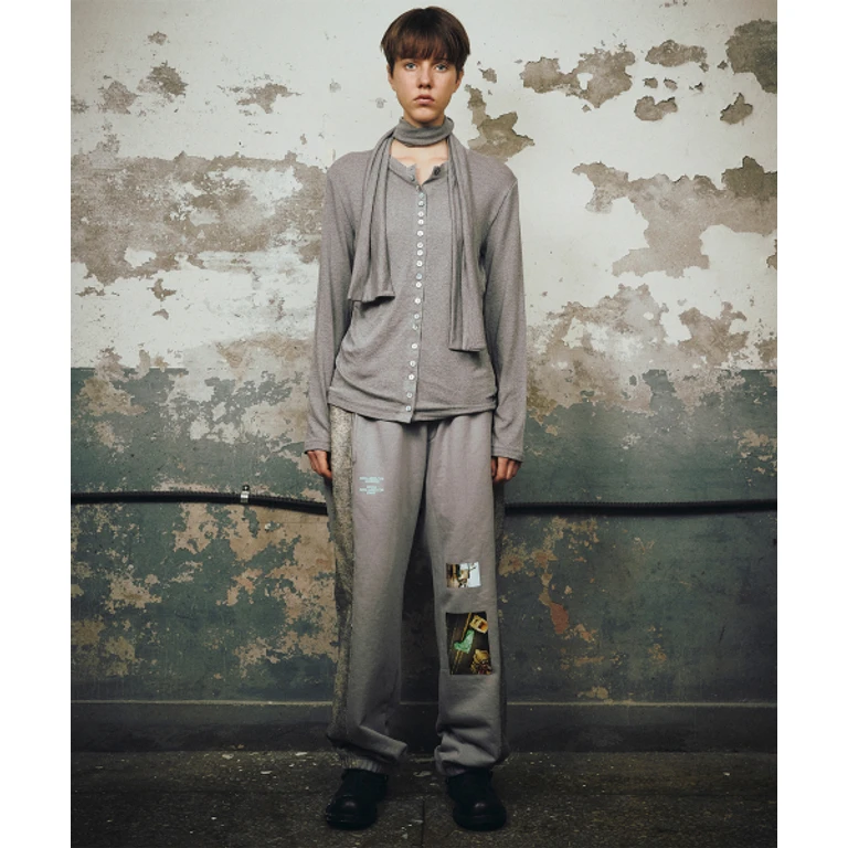 DENIM PANELED SWEATPANTS (Grey)