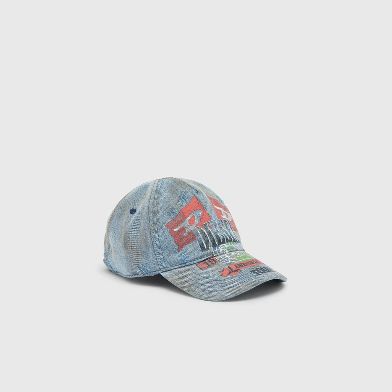 Denim baseball cap with concert graphics - Caps - Man - Blue