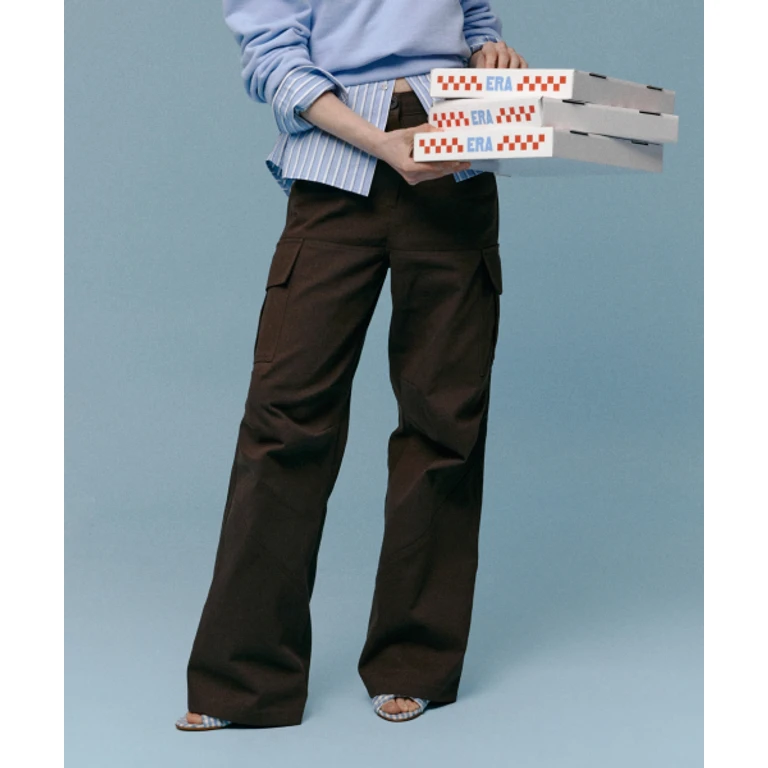 WOMEN DIAGONAL CUT CARGO PANTS - BROWN