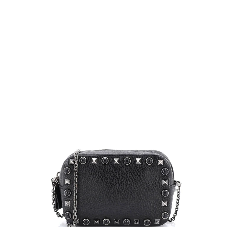 Rolling Rockstud Camera Crossbody Bag Leather with Cabochons