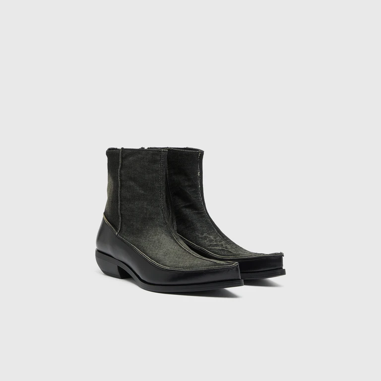 D-Frido-Western ankle boots in leather and denim - Boots - Man - Black