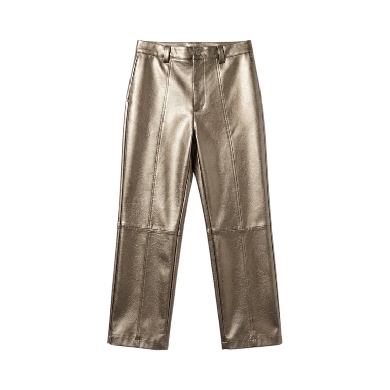 Pantaloni in Pelle Metallizzata Platino