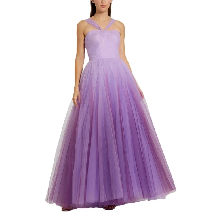 Cross Front Strap Ombre Tulle Gown
