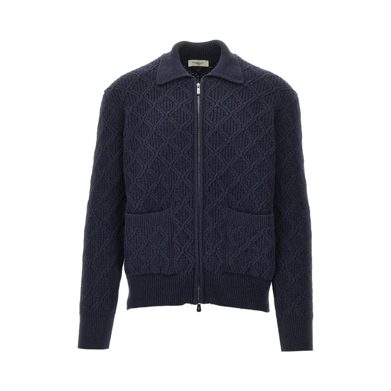 Diamond-motif wool full-zip cardigan Man 50