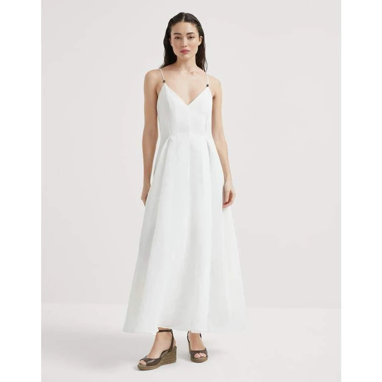 Women's White V Neck Maxi Dress