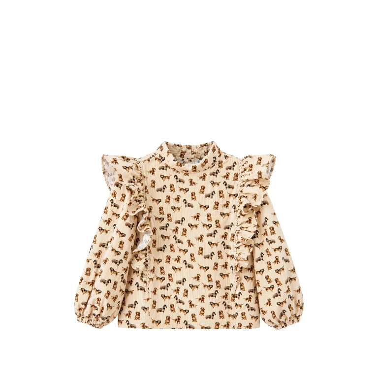 Dog-print Ruffled Blouse