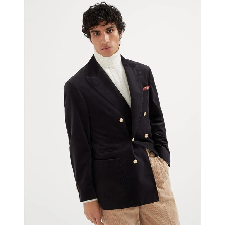 Mens Dark Grey Double Breasted Cotton Blazer