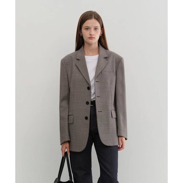 UNISEX CLASSIC 3 BUTTON WOOL BLAZER_UDJA5C106_BROWN CHECK