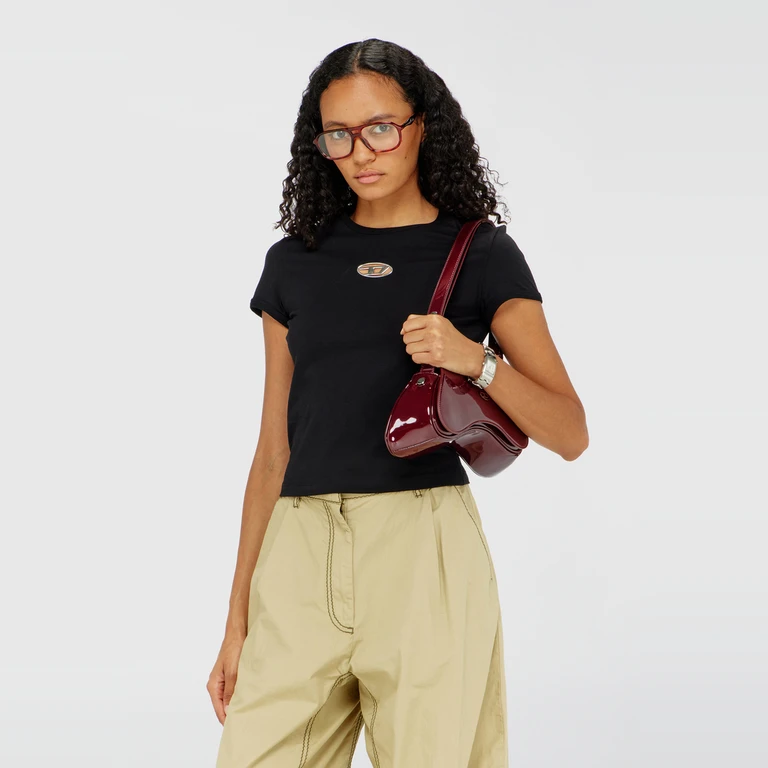 Slim fit T-shirt with cut-out Oval D - T-Shirts - Woman - Black