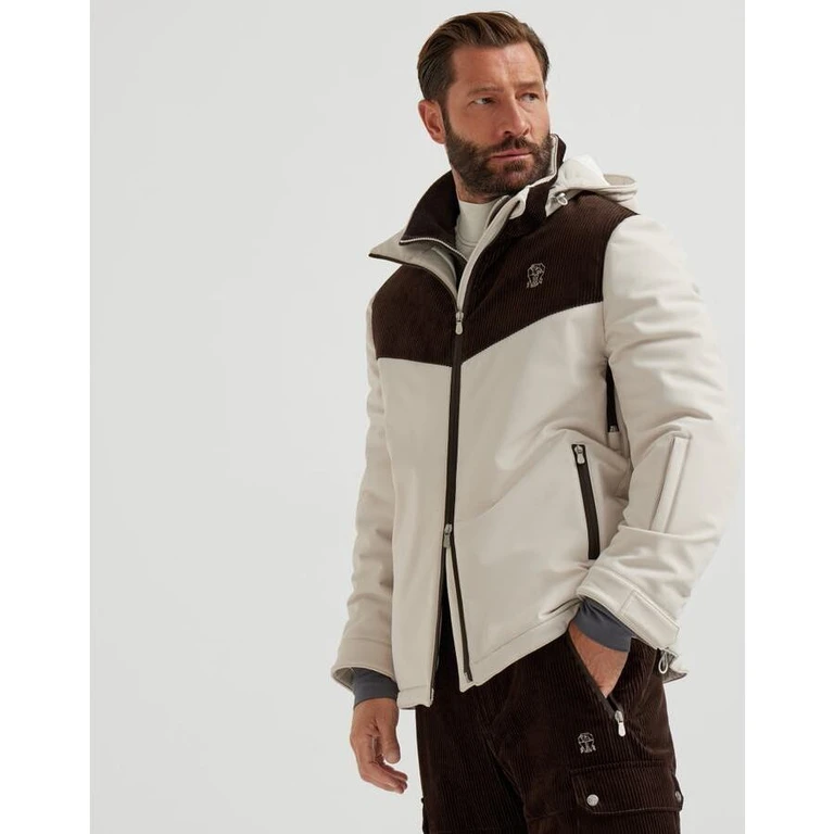 Men's Off White And Brown Colorblock Jacket