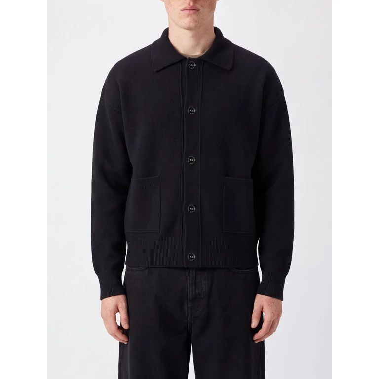Pure Wool Cardigan with Patch Pockets and Ribbed Trims (HKC923KN0192001)