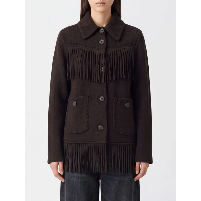 Short Single-Breasted Cashmere and Wool Coat with Fringes (W48019JMBRC)
