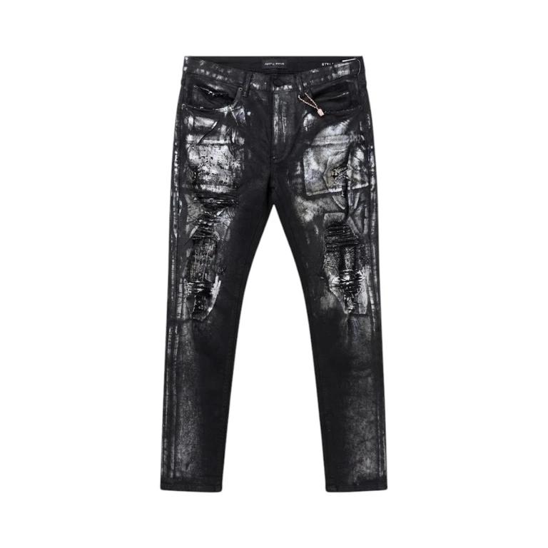 Jeans in Nero con Effetto Stropicciato