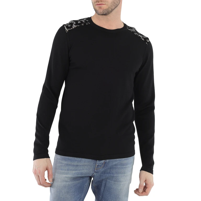 Mens Black Animal Print Panel Sweater