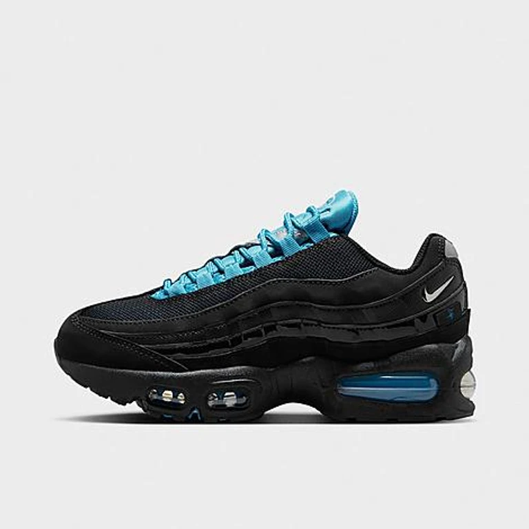 Big Kids Air Max 95 SE Casual Shoes in Black/Gamma Blue/Metallic Silver Size: 3.5