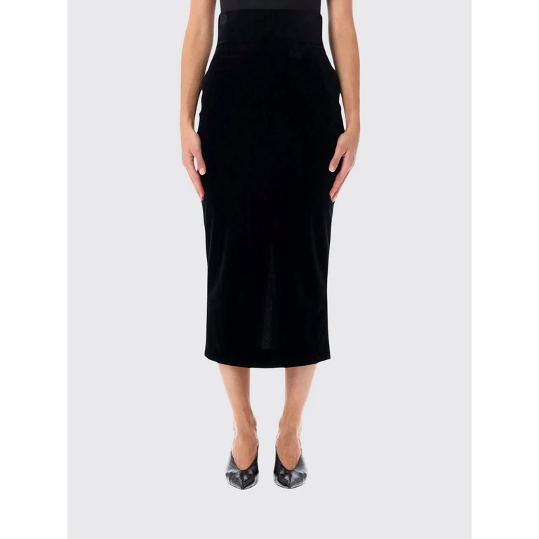 High-Waisted Velvet Midi Pencil Skirt with Back Slit (01055141CV0555)