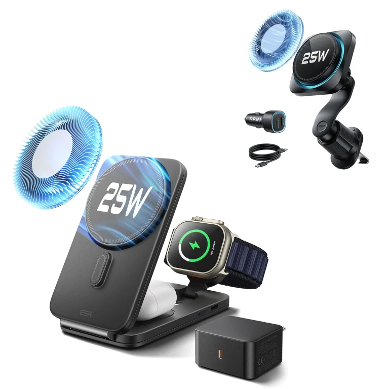 25W CryoBoost Foldable 3-in-1 Magnetic Charger and Car Charger (Air Vent) Bundle– EU Plug-Black - Black / EU Plug