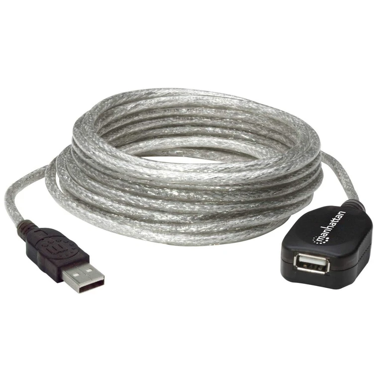 USB-A Active Extension Cable, 5m, Male to Female, USB 2.0, 480 Mbps, Hi-Speed USB, Daisy-Chainable, Built-In Repeater, Translucent Silver, Three Year Warranty, Equivalent to USB2AAEXT5M except colour
