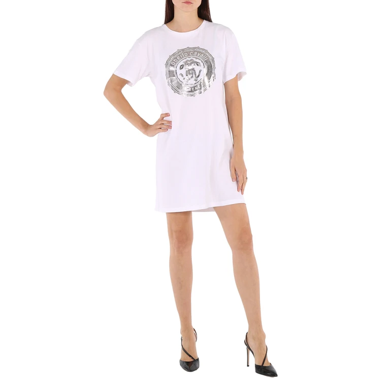 Ladies Optic White Metallic Logo Mini Shirt Dress