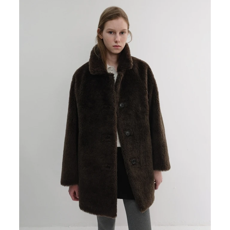 FLUFFY FUR JACKET BROWN