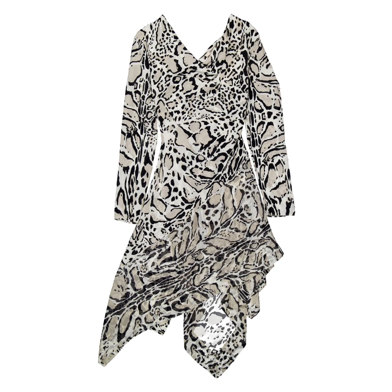 Asymmetric Animal-Print Silk Dress, Brand Size 38 ( US Size 4 )