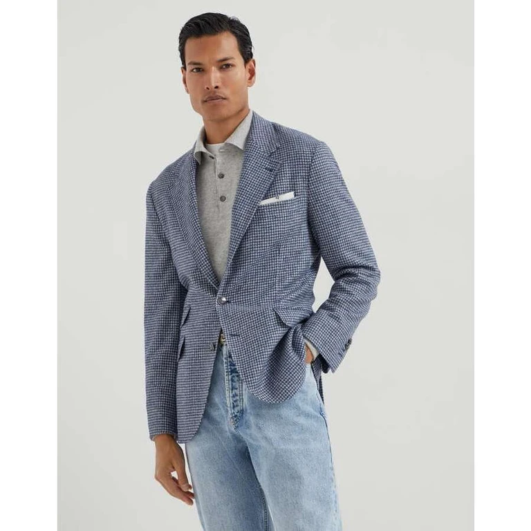 Men's Denim Wool Blend Patterned Blazer