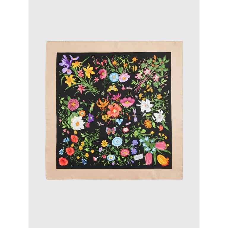 Square Scarf in Pure Silk with Floral Print and Contrast Logo (8234863G0011079)