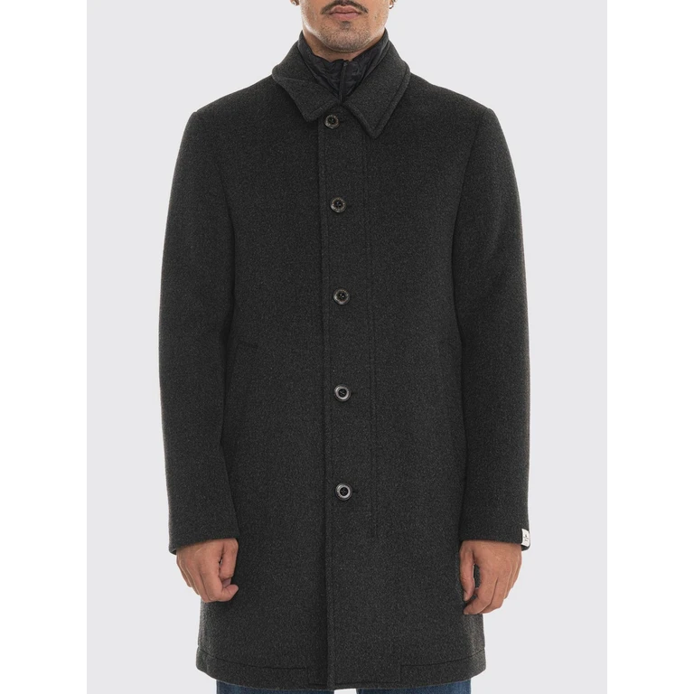 Single-Breasted Knee-Length Wool Coat with Button Closure (PEU604301142070772)