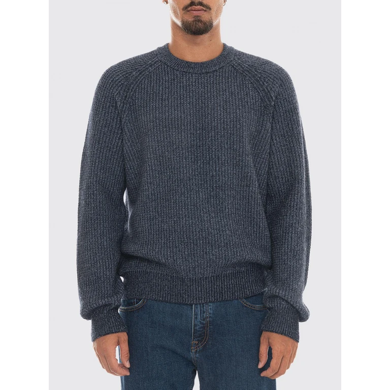 Relaxed Fit Virgin Wool Blend Crew Neck Jumper with Ribbed Trims (50571401404)