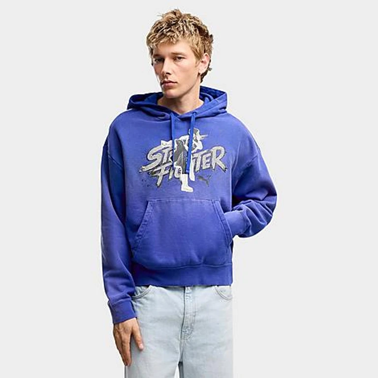 Men's Puma x Street Fighter Chun-Li Graphic Fleece Pullover Hoodie in Royal Extra Size: Small