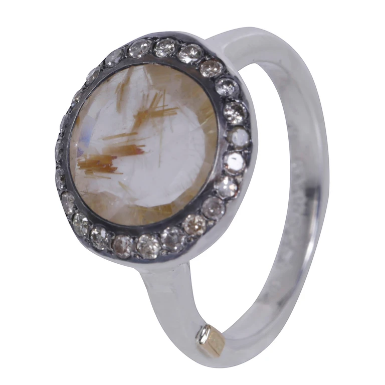 Ring With Diamonds And Rutilated Quartz "Julia 3 V"