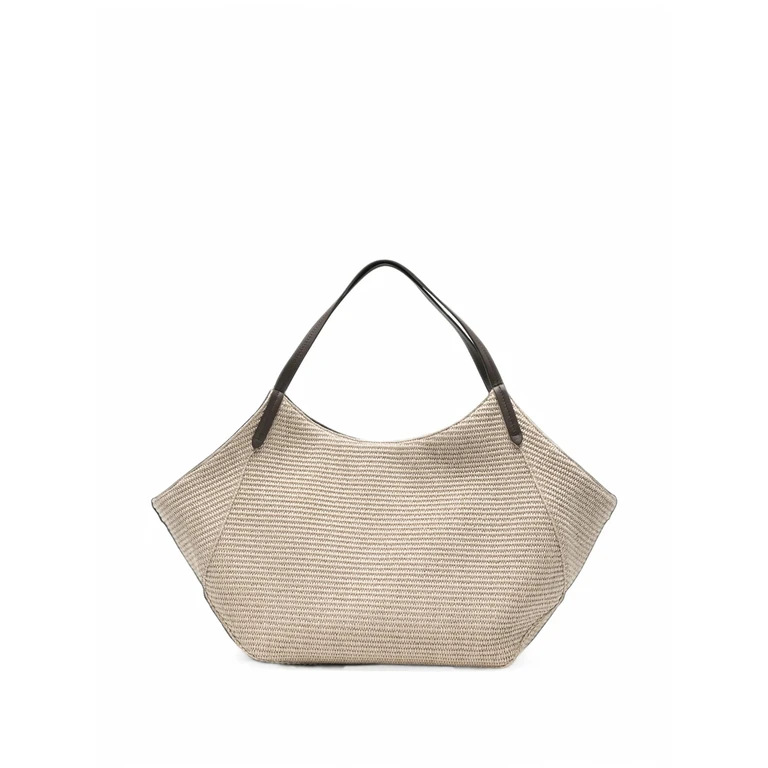 Woven Leather-trim Shoulder Bag